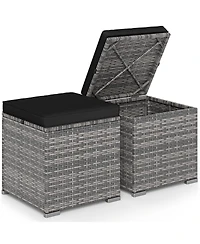 Gouun Patio Ottoman Set of 2 Wicker with Removable Cushion