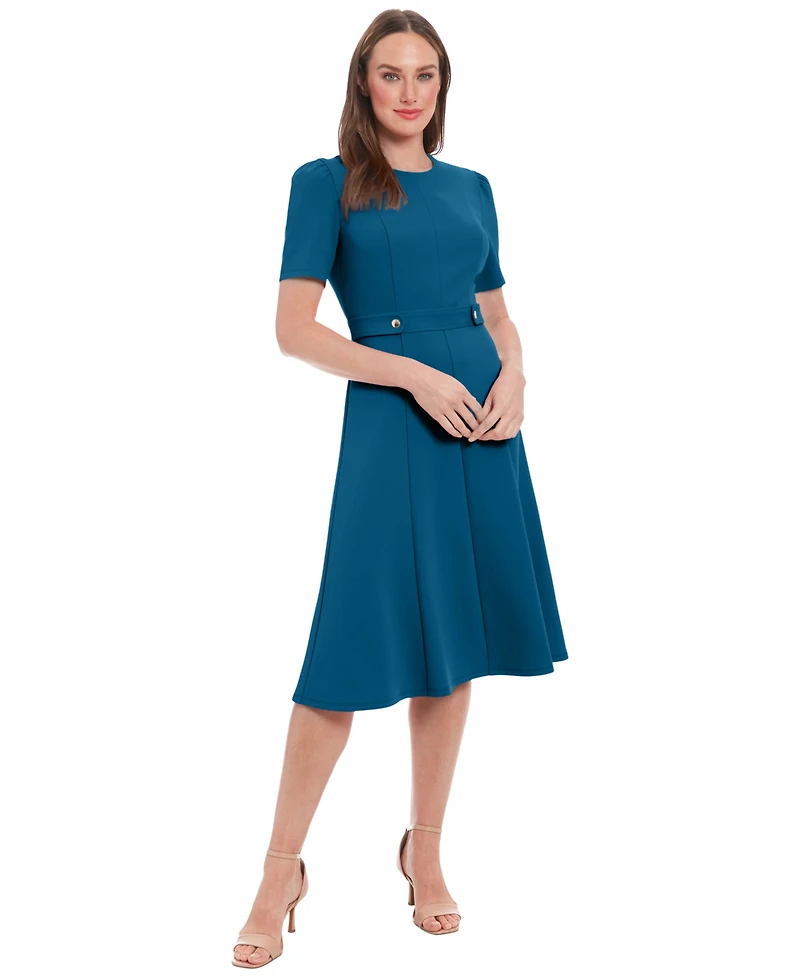 London Times Women's Side Tab Crew Neck Dress