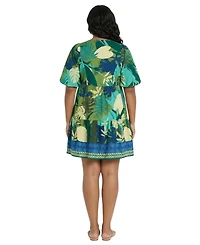 London Times Plus Printed Puff Short-Sleeve Dress