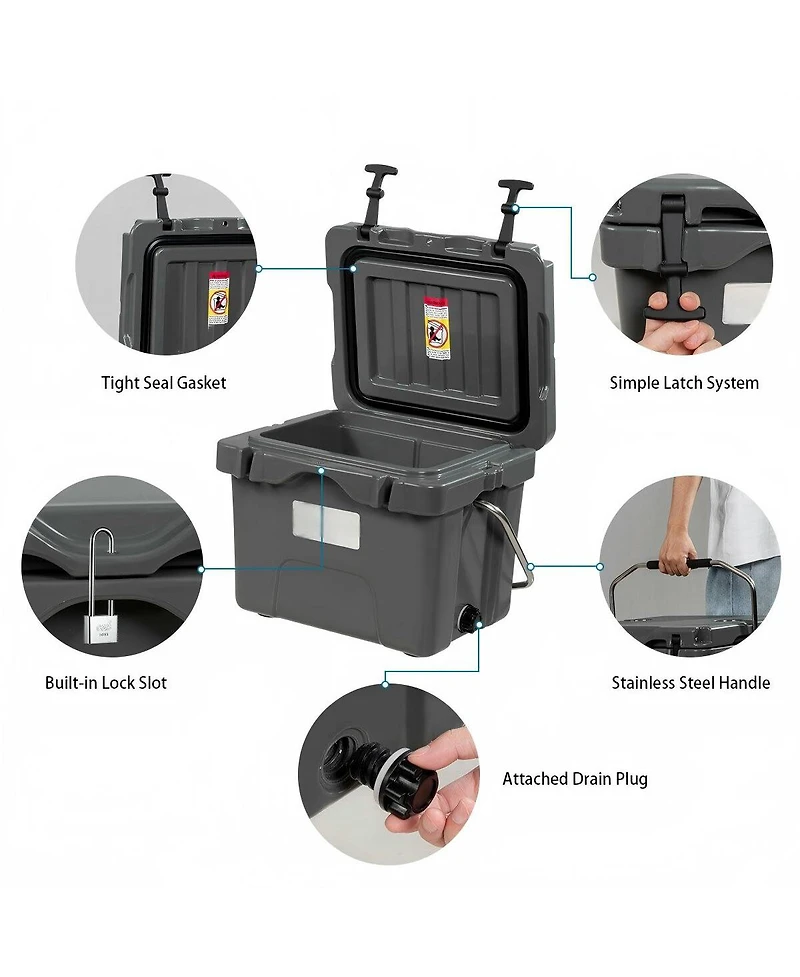 Gouun 16-Quart 24-Can Portable Insulated Ice Cooler with 2 Cup Holders, Lightweight Camping Chest