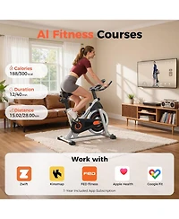Fed Fitness Friction 1.0 Stationary Bike, 300lb Capacity Brake Pad Exercise Bike with App, Tablet Holder and Fitness Courses for Home Workout