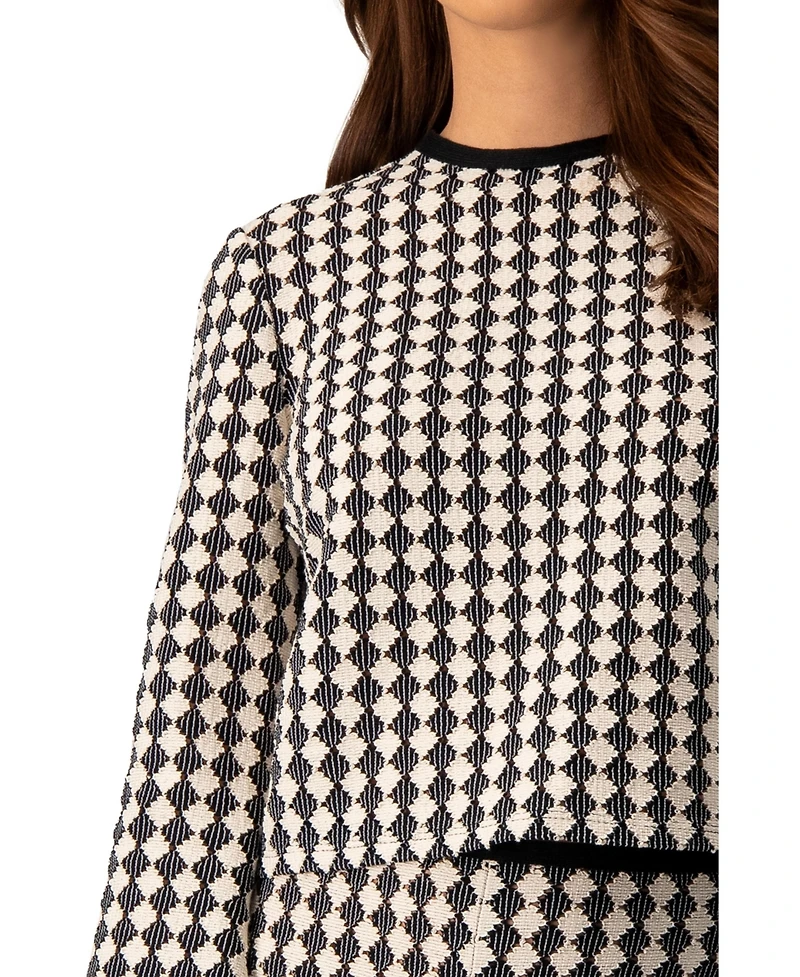 Ivonne Women's Geometric Pattern Sheer Long Sleeve Top