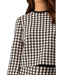 Ivonne Women's Geometric Pattern Sheer Long Sleeve Top