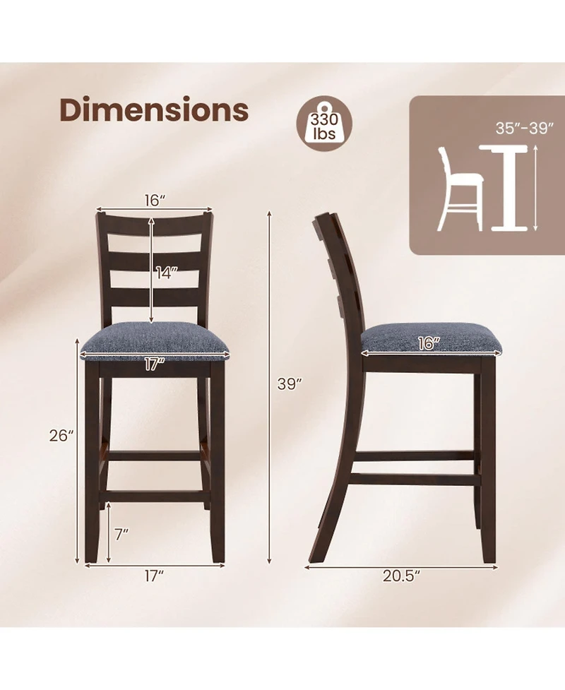Gouun Set of 2 Counter-Height Upholstered Barstools with Rubber Wood Legs