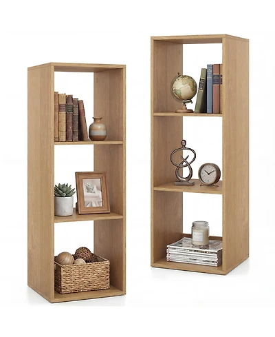 Gymax 2 Piece 3-Cube Bookshelf Vertical Bookcase with Guardrail and Anti-tipping Kits