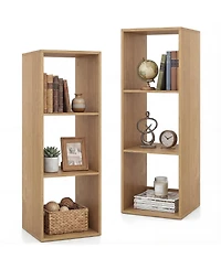 Gymax 2 Piece 3-Cube Bookshelf Vertical Bookcase with Guardrail and Anti-tipping Kits