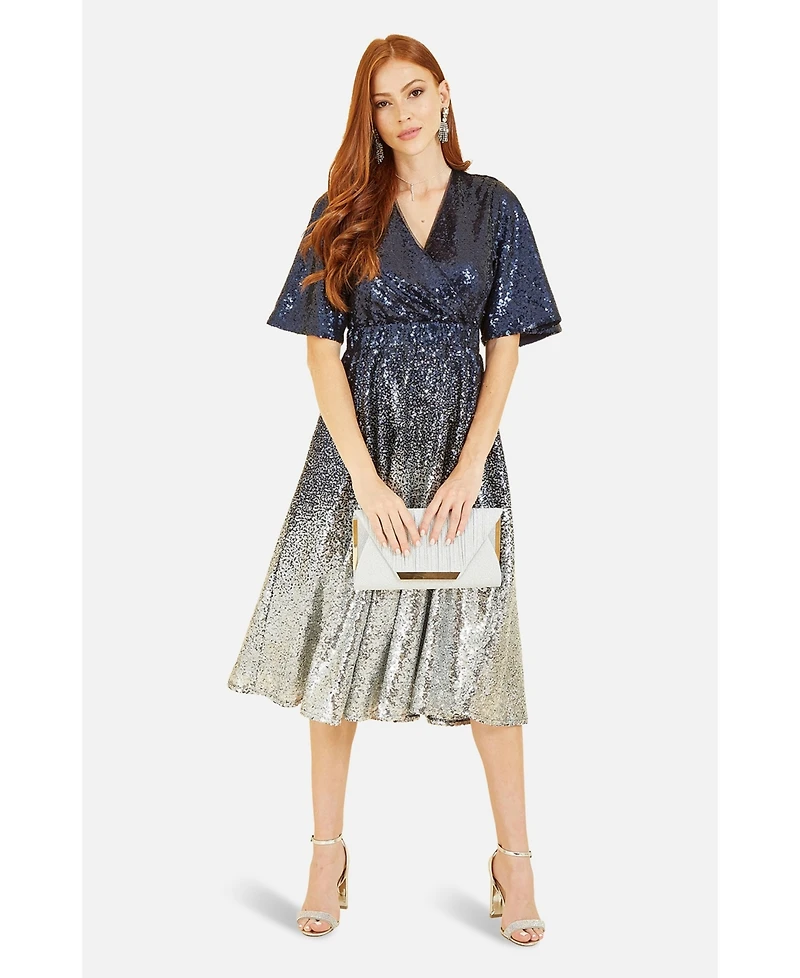 Yumi Women's Ombre Sequin V-Neck Midi Dress