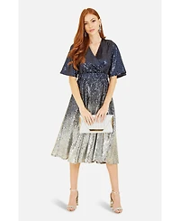 Yumi Women's Ombre Sequin V-Neck Midi Dress