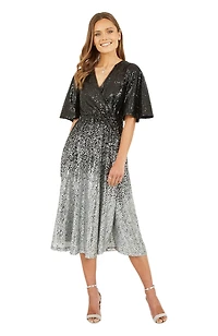 Yumi Women's Ombre Sequin V-Neck Midi Dress