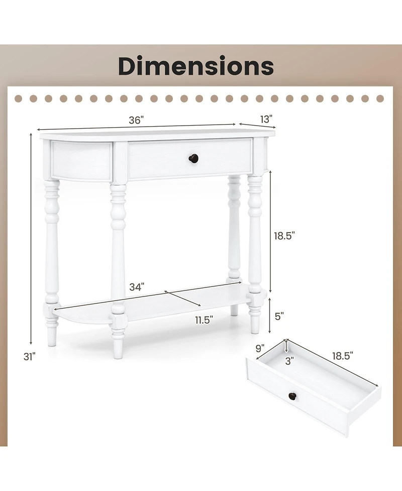 Gouun Retro 36-Inch Console Table with Drawer and Shelf