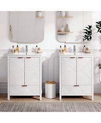 Sillysis 48 Inch Double Sink Bathroom Vanity, Freestanding Modern Mdf Cabinet with Ceramic Sinks and Soft Close Drawers