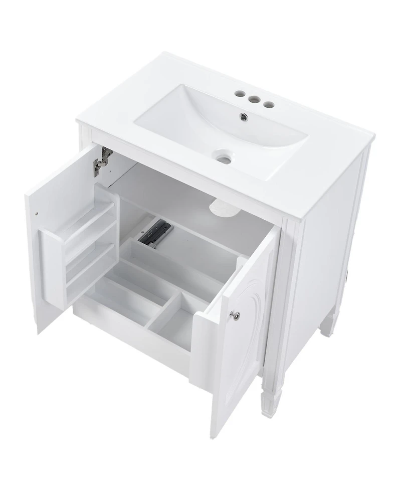 Sillysis 30 Inch Modern Bathroom Vanity with Ceramic Sink, No Assembly Required, Soft-Close Doors and Ample Storage for Home Bath