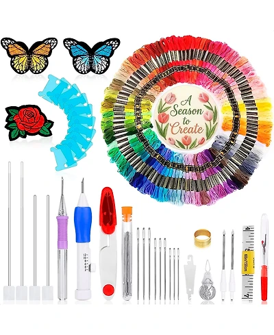 Gnuadz 137-piece Embroidery Kit Punch Needle Cross Stitch Tools Floss Set