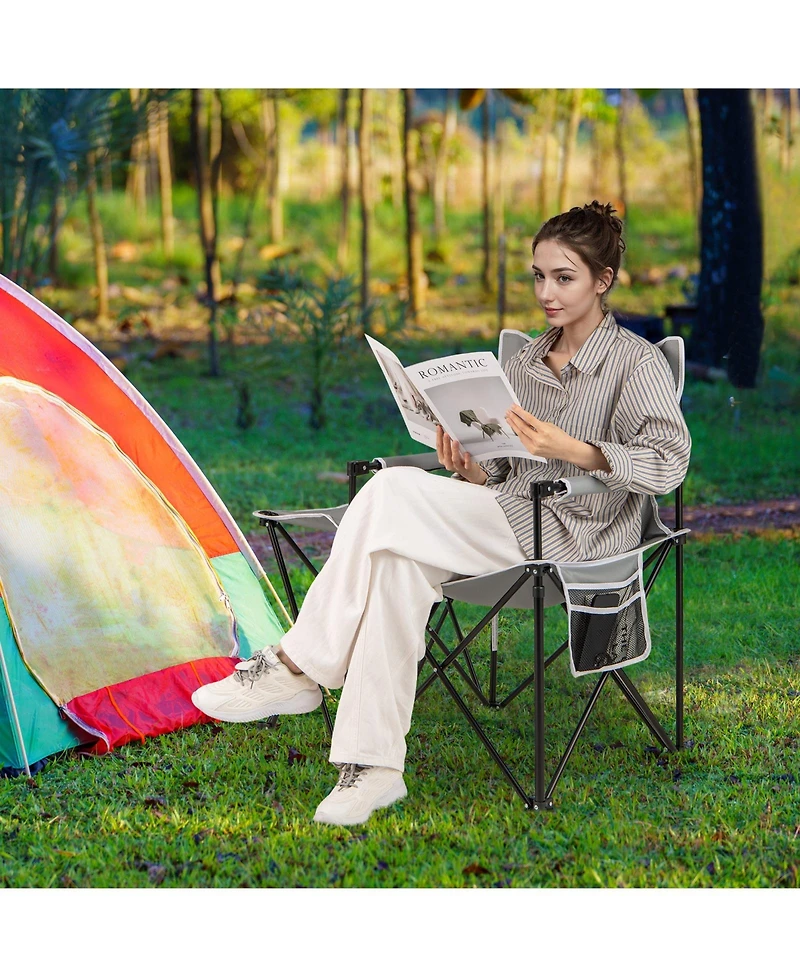 Gouun Oversized Camping Chair with Built-In Side Table and 2 Storage Pockets, Portable Folding Seat