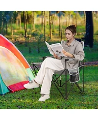 Gouun Oversized Camping Chair with Built-In Side Table and 2 Storage Pockets, Portable Folding Seat