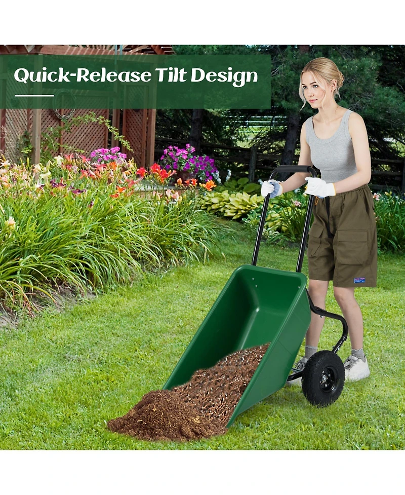 Slickblue Heavy Duty Dual Wheel Wheelbarrow Cart with Air Filled Tires for Garden and Lawn