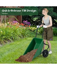 Slickblue Heavy Duty Dual Wheel Wheelbarrow Cart with Air Filled Tires for Garden and Lawn