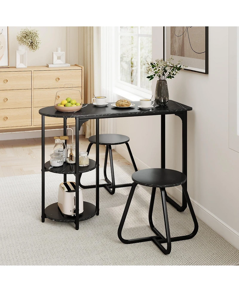 Slickblue Small Space 3 Piece Dining Table Set Industrial Kitchen Furniture