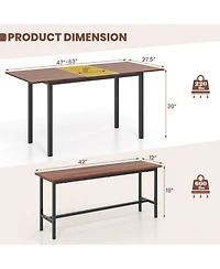 Gouun 3-Piece Extendable Dining Table with 2 Tuck-Away Benches for 4-6 Seating