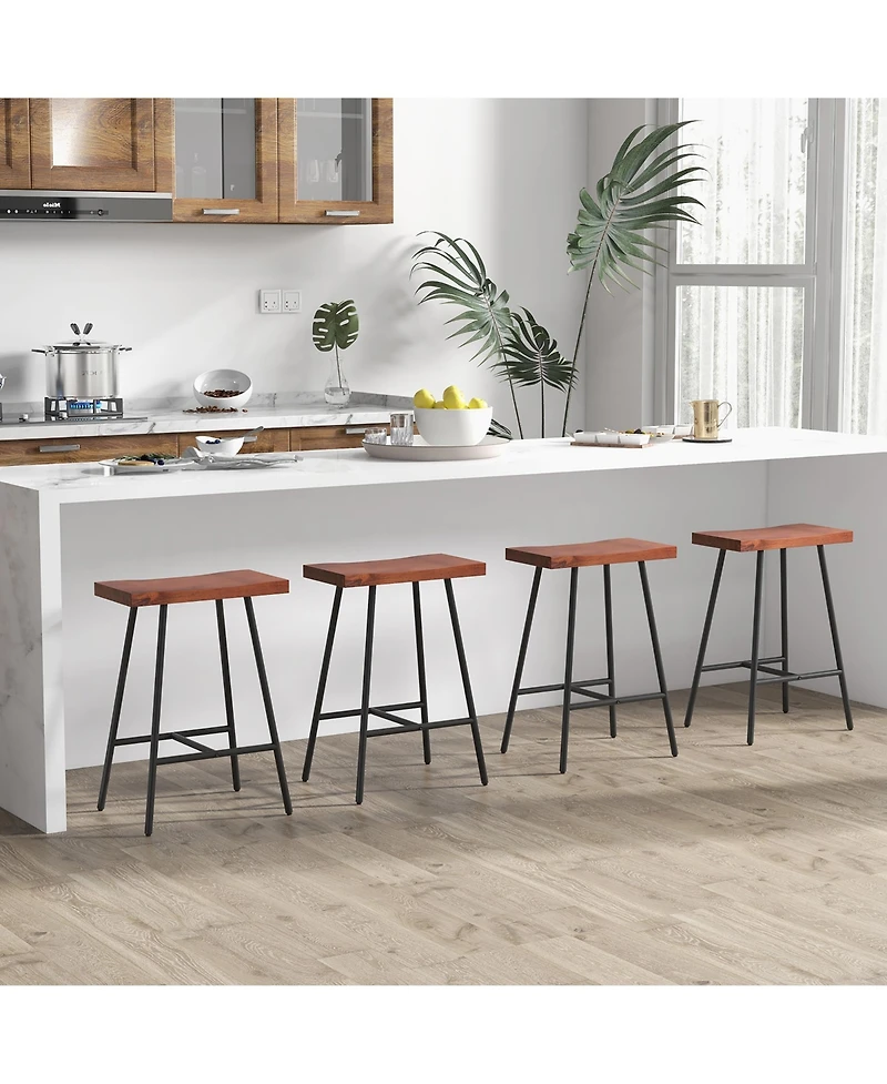 Gymax Saddle-Seat Bar Stool 4 Set Counter Height Bar Stools Curved Seat Surface