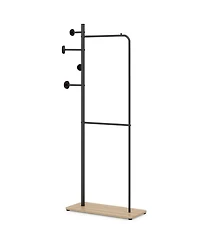 Slickblue Freestanding Double Rod Clothing Rack with Wooden Hooks for Closet Organization