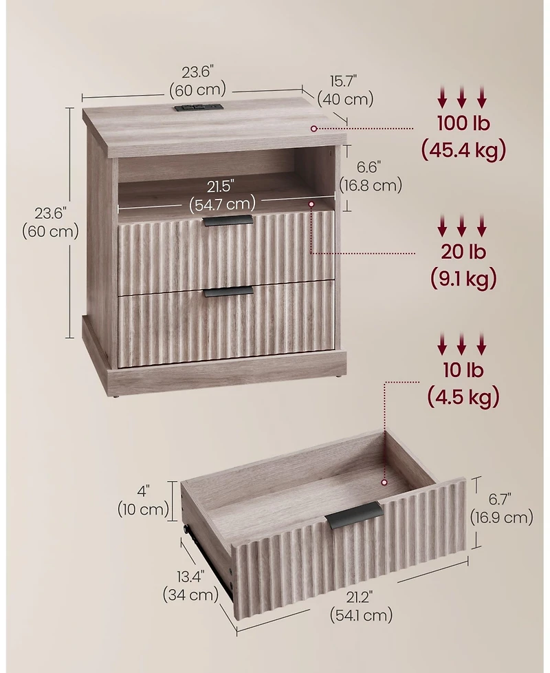Slickblue Nightstand with Charging Station and Drawer Storage Design