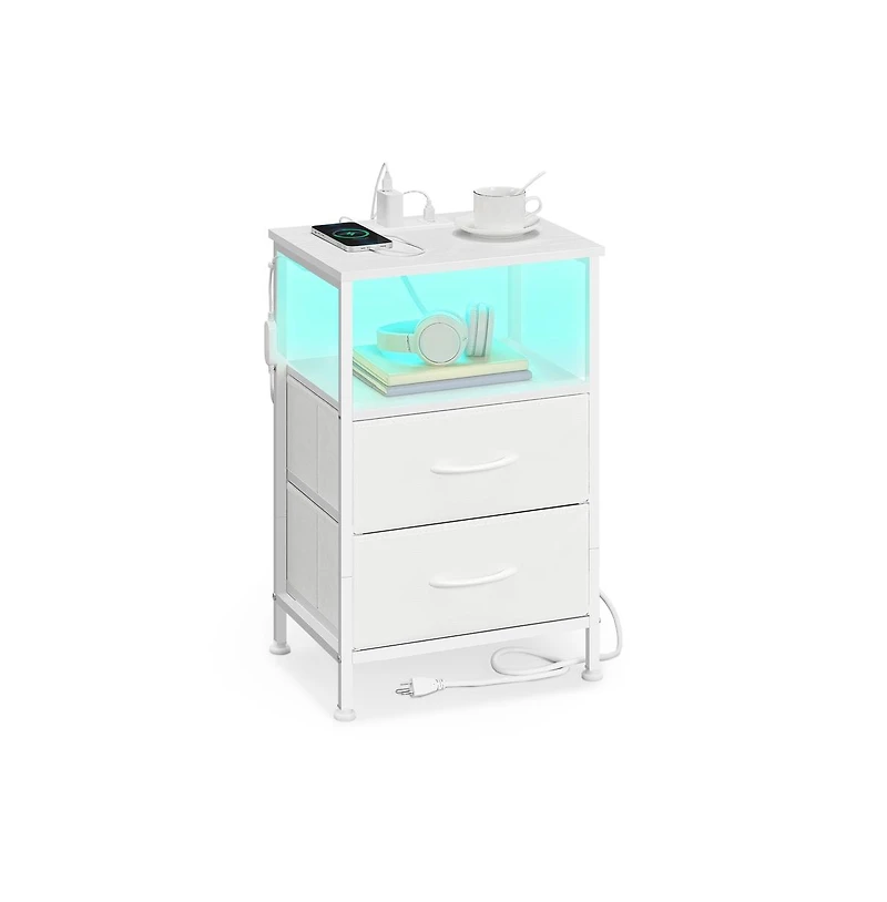 Slickblue Modern Smart Bedside Table with Led Lights and Charging Ports