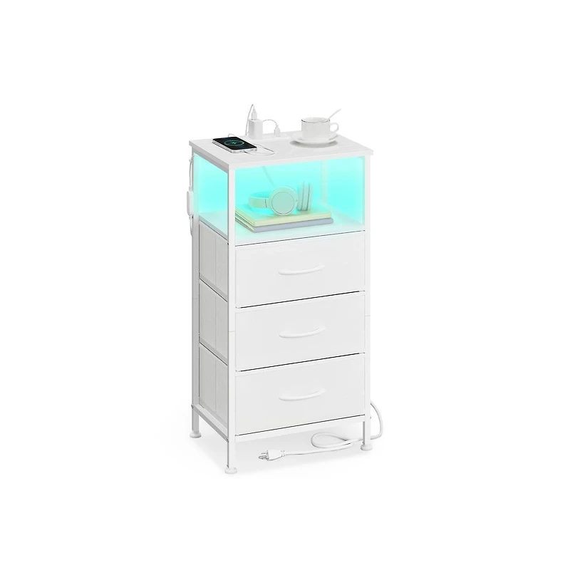 Slickblue Led Smart Bedside Table with Charging Station and App Control