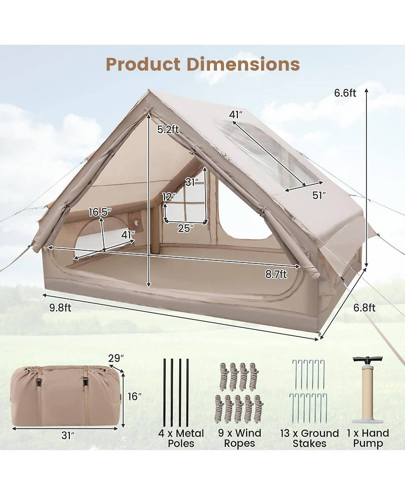 Gouun 4-6 Person Inflatable Camping Tent with Covered Porch, Carrying Bag and Quick Air-Beam Setup