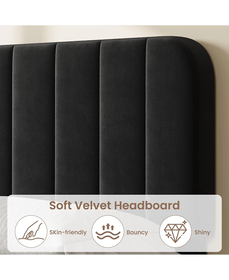 Velvetpholst Uered Platform Bed with 4 Drawers - Vertical Channel Tufted Headboard, Storage Frame, Wood, No Slats Spring, Modern Design Box