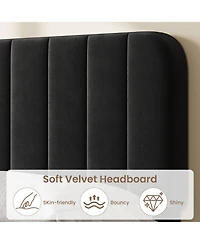 Velvetpholst Uered Platform Bed with 4 Drawers - Vertical Channel Tufted Headboard, Storage Frame, Wood, No Slats Spring, Modern Design Box