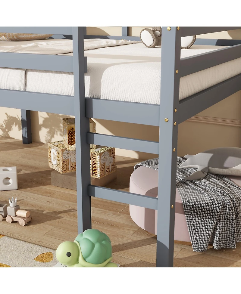 Sailvan Rubber Wood Loft Bed with Ladder