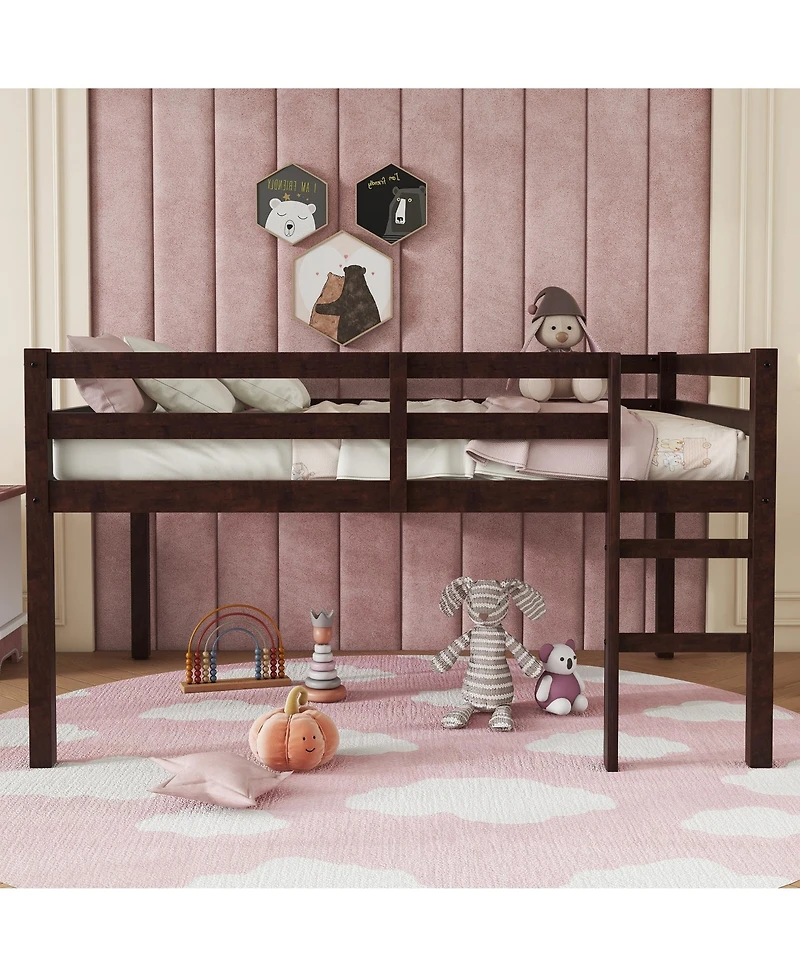 Sailvan Rubber Wood Loft Bed with Ladder