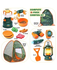 Clara Clark 17 Piece Kids Camping Play Set - with Pop Up Tent, Campfire and Camping Toys - for Indoor and Outdoor Pretend Play