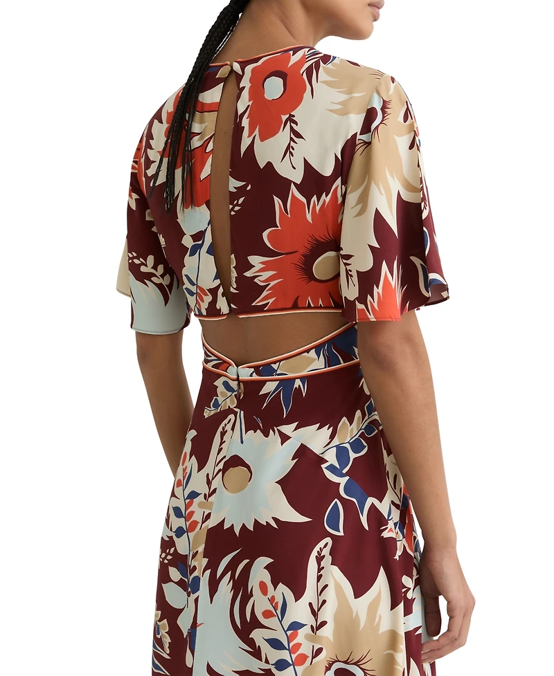 Reiss Women's Floral-Print Cut-Out Midi Dress