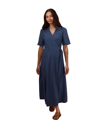 Celtic & Co. Women's and Luxurious Linen Wrap Midi Dress