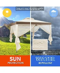 Gouun 10 x 10 feet Patio Gazebo with Mosquito Netting and Double-Tier Roof