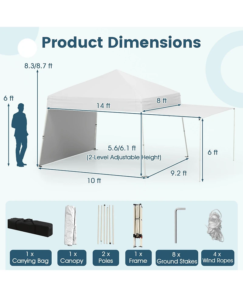 Gouun 14 x 9.2 feet Pop-Up Canopy Tent with 2 Convertible Sidewalls and Awning