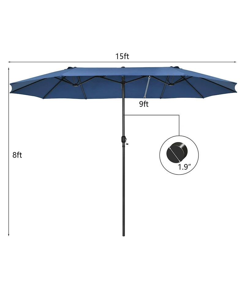 Gouun 15 feet Double-Sided Patio Umbrella with Hand-Crank System and 12-Rib Frame