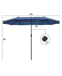 Gouun 15 feet Double-Sided Patio Umbrella with Hand-Crank System and 12-Rib Frame