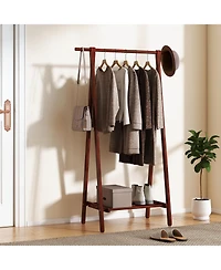 Gouun Folding Rubber Wood Garment Rack with Bottom Storage Shelf