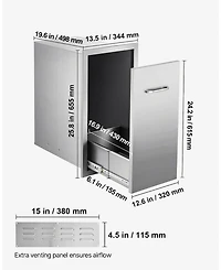 Sugift Outdoor Kitchen Trash Drawer 13.54in W x 19.61in D Multi-Purpose Stainless Steel Drawer