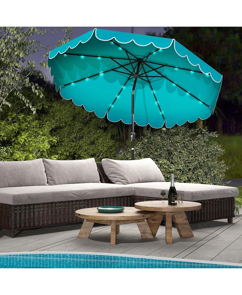 Gouun 10 feet Solar Patio Umbrella with 24 Led Lights, Vented Top and Ruffled Edges