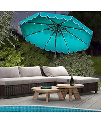 Gouun 10 feet Solar Patio Umbrella with 24 Led Lights, Vented Top and Ruffled Edges