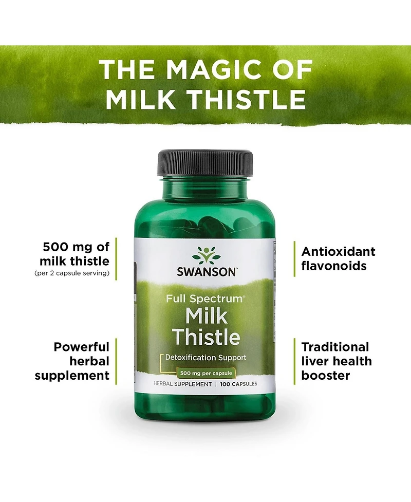 Swanson Milk Thistle Herbal Liver Support Supplement quality Formula Helping to Maintain Overall Health and Wellbeing 100 Capsules