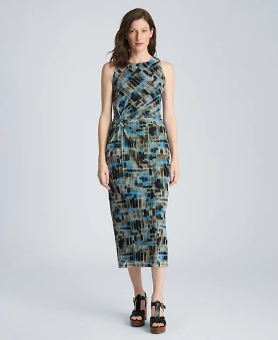Kenneth Cole Women's Sandra Printed Side Ruched Midi Dress