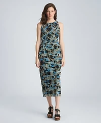 Kenneth Cole Women's Sandra Printed Side Ruched Midi Dress