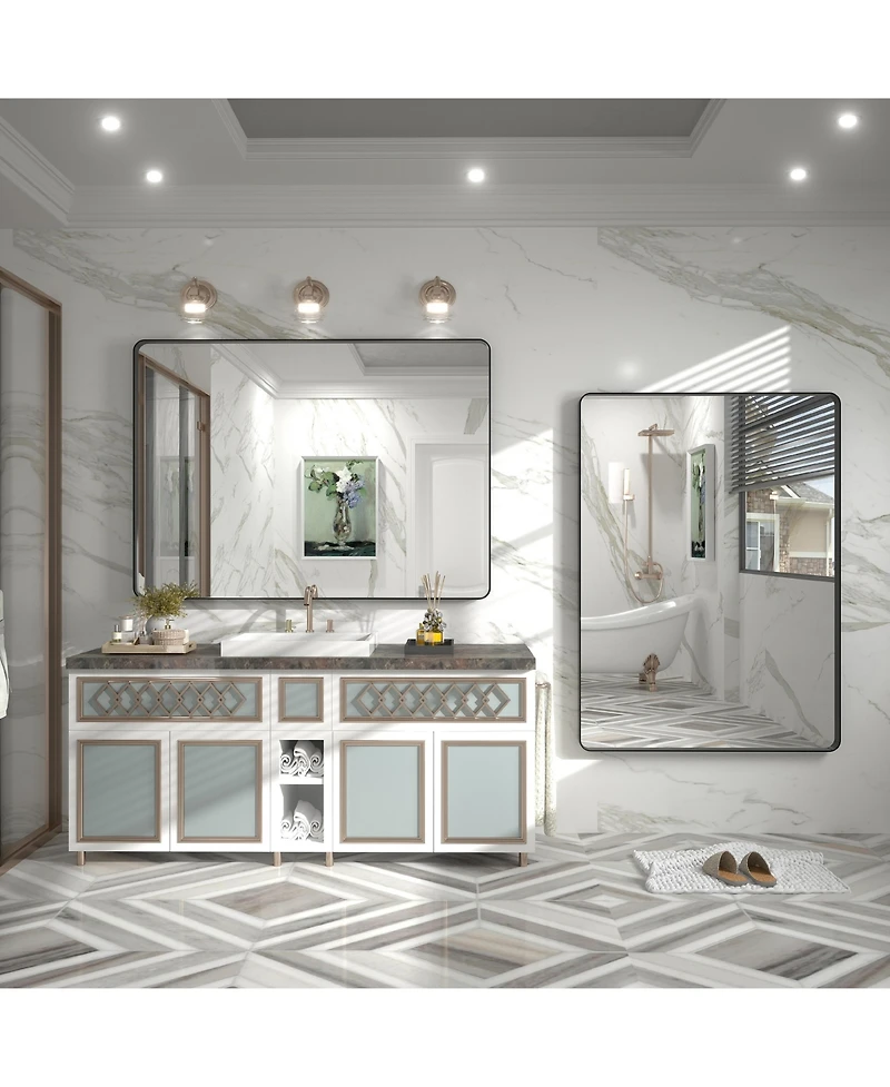 Apmir 32" x 44" High-Strength Tempered Glass and Aluminum Alloy Framed Wall Decor Bathroom Vanity Mirror