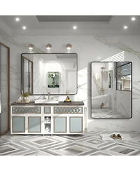 Apmir 32" x 44" High-Strength Tempered Glass and Aluminum Alloy Framed Wall Decor Bathroom Vanity Mirror