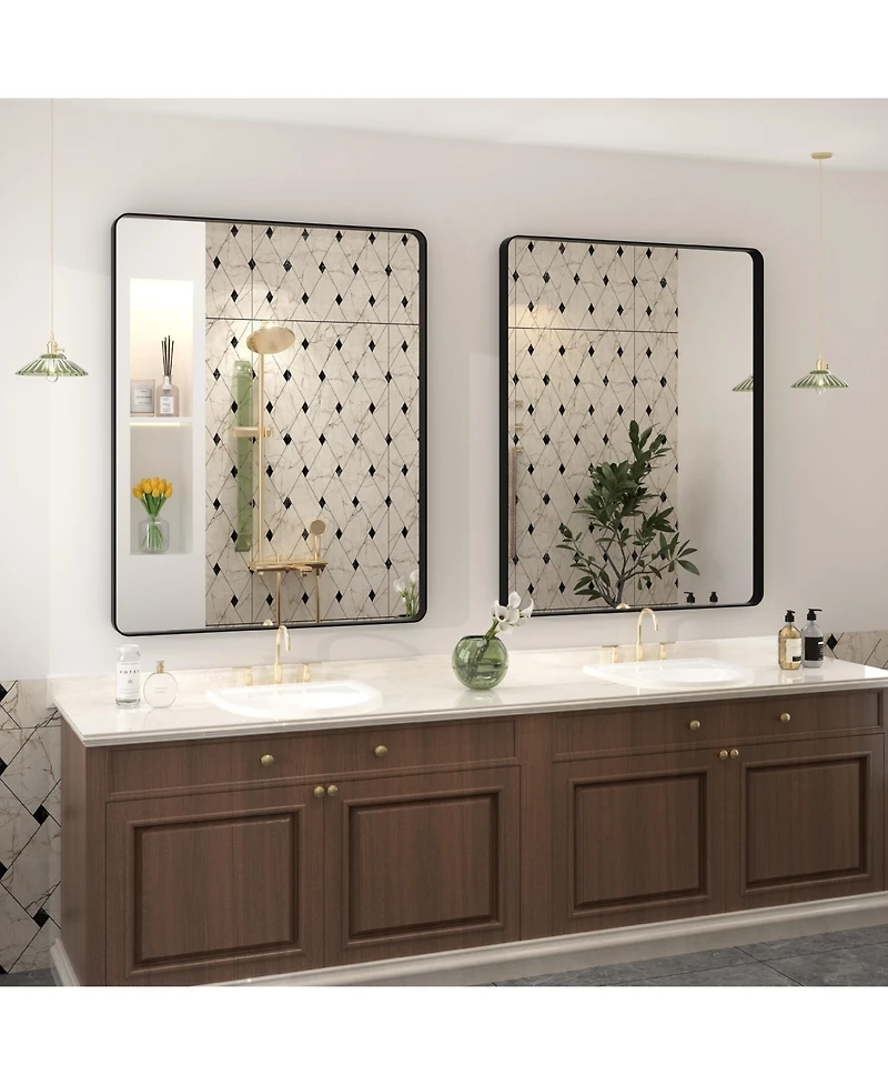 Apmir 32" x 40" High-Strength Tempered Glass and Aluminum Alloy Framed Wall Decor Bathroom Vanity Mirror